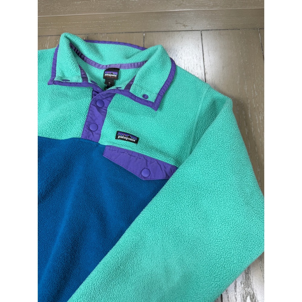 Patagonia Synchilla Snap-T Fleece Pullover XL 14 Blue Teal Colorblock 90's Y2K